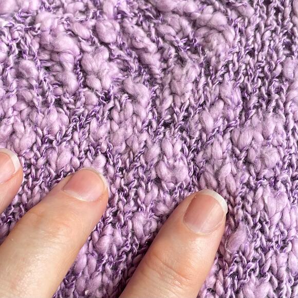 Vintage Lavender Chenille Sweater, 1980s Short Sleeve Pastel Knit Top Sz M-L - Picture 9 of 10